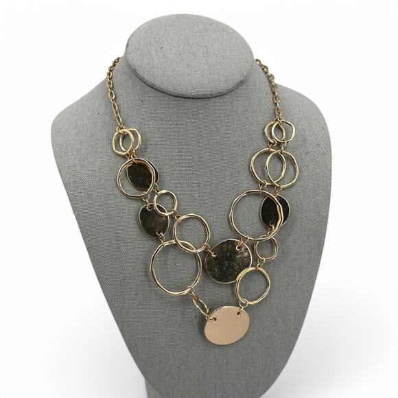 Lane Bryant Goldtone Necklace Organic Circles Double Strand Fashion Jewelry - Picture 2 of 7